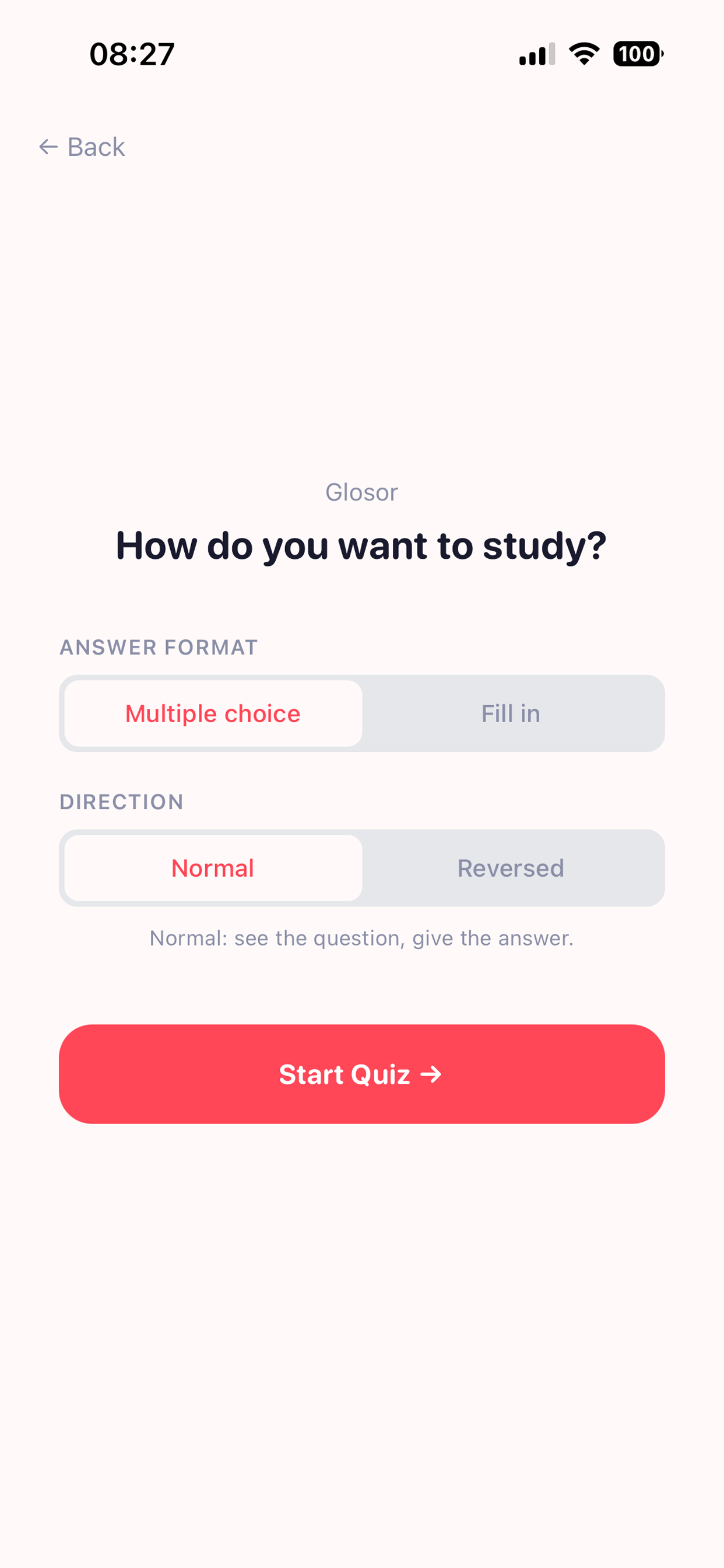 Study mode selection