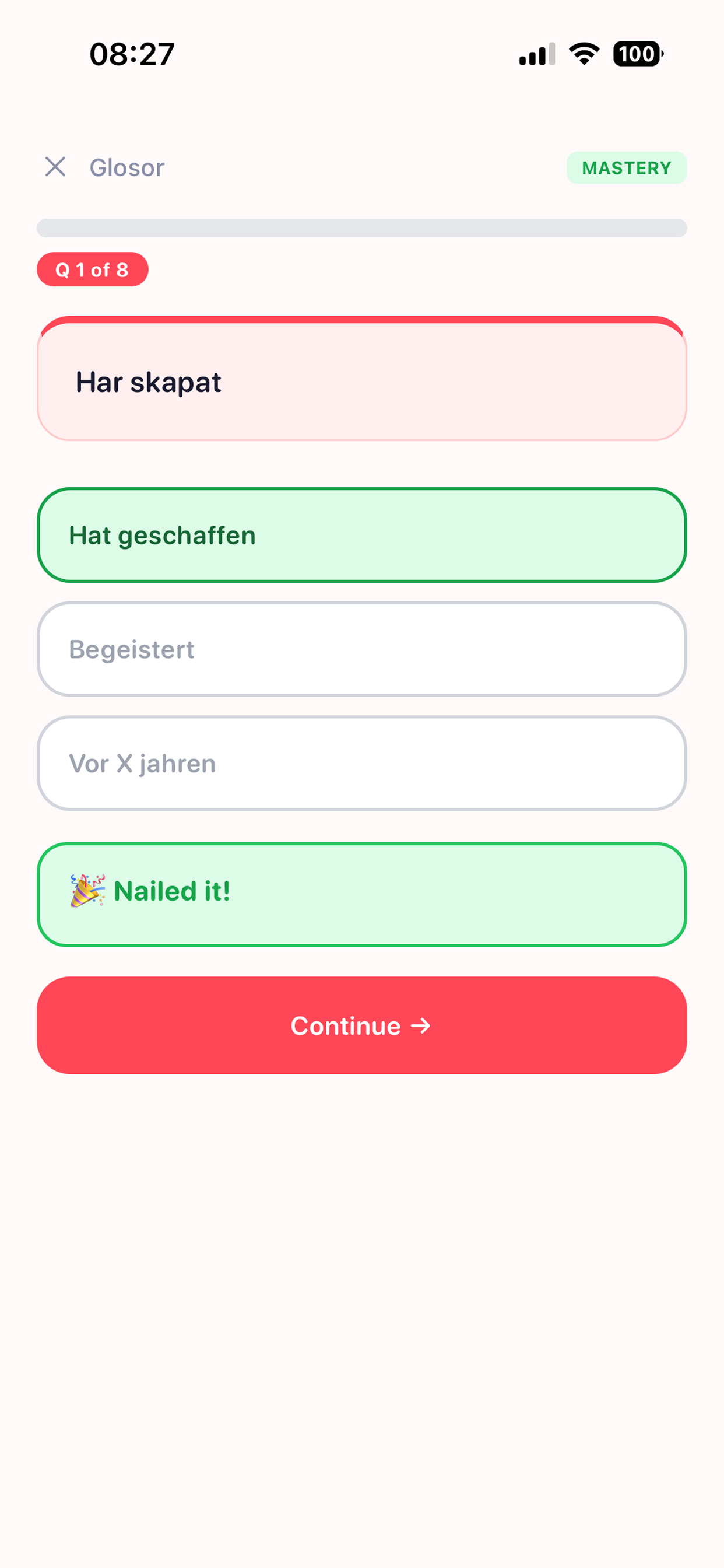 Quiz question with mastery mode