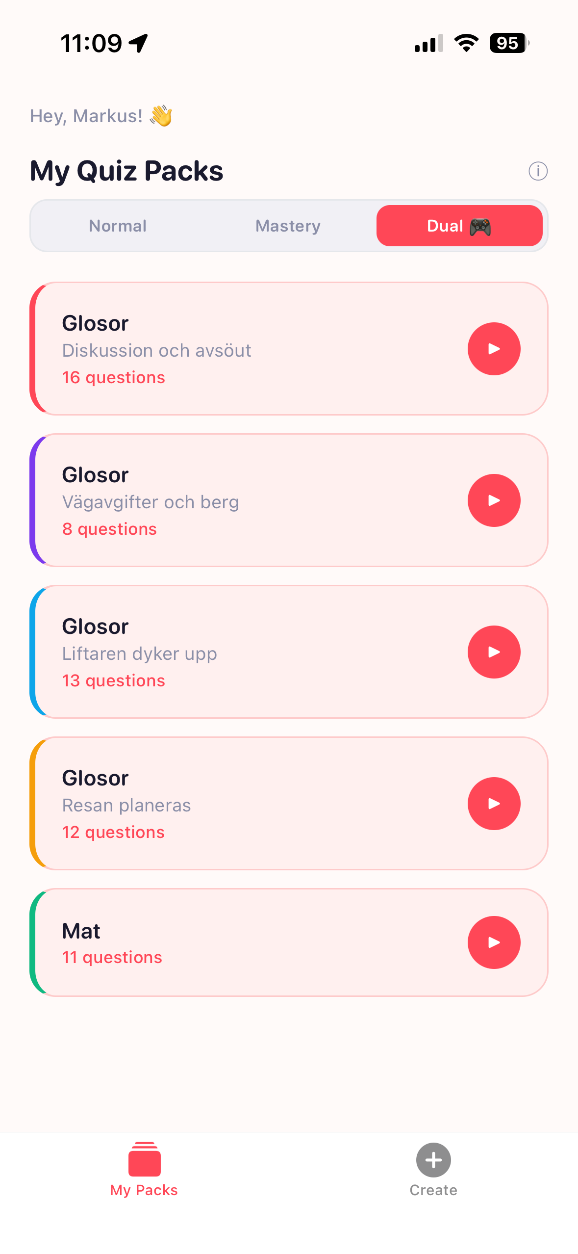 Home screen with quiz packs